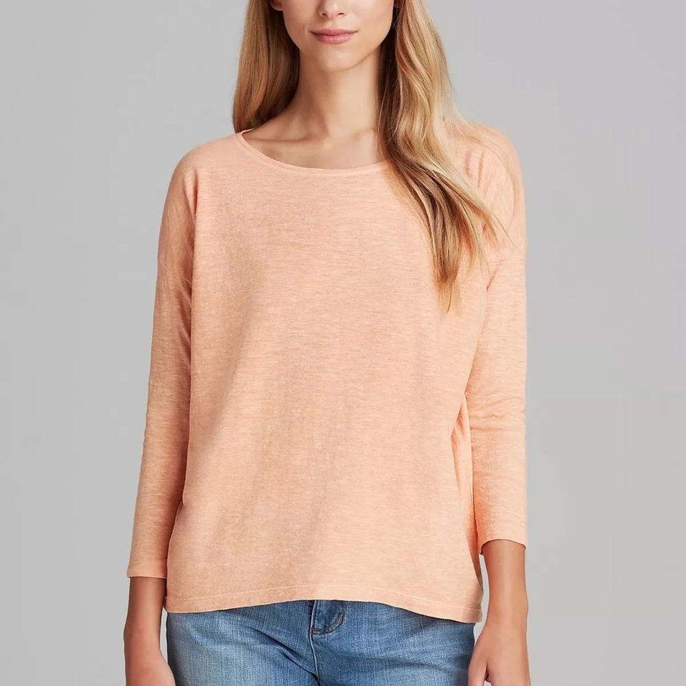 EILEEN FISHER sz M Nectar Hemp Organic Cotton Twist BALLET NECK Wedge SHIRT Top